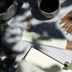 Requiem Incense Company Incense Sticks flat lay with incense sticks, book, vine, and coffee on grey background